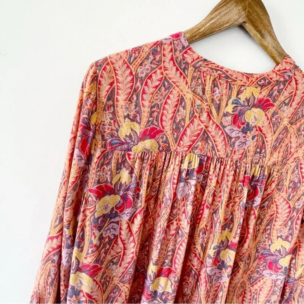 Lucky Brand Button Down Floral Print Top Orange Red Size Small EUC - Picture 6 of 15